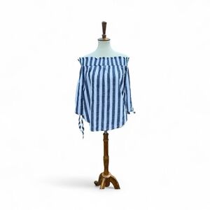 H&M Blue and White Striped Off-Shoulder Top Size 4